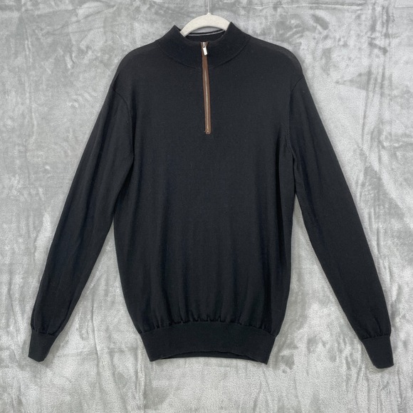 Peter Millar Men's Size S Quarter Zip Sweater Merino Wool Lyocell Black